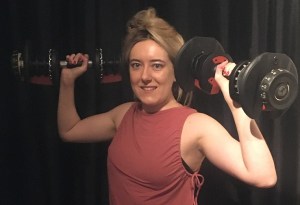 pink top with weights